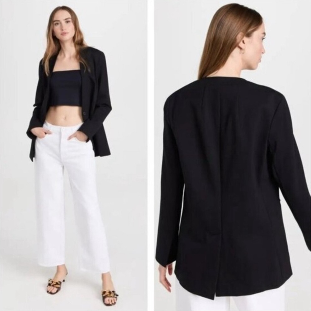 Spanx Blazer Black Collarless One Button Blazer Jacket Size XS